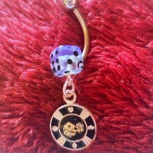 Gold and Black Dice Charm Belly Ring